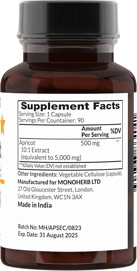 Monoherb Apricot Extract 500 mg - 90 Vegetarian Capsules - Back View
