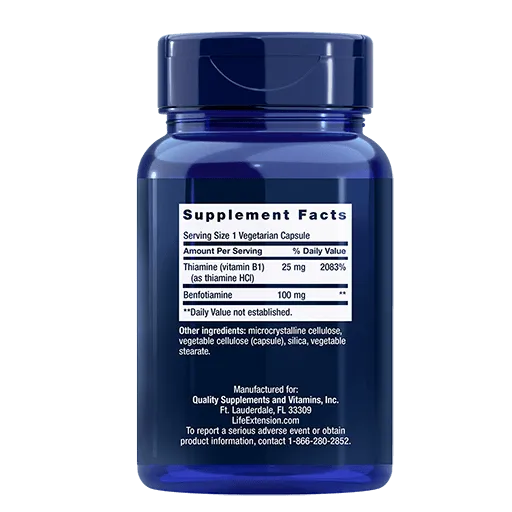 Life Extension Benfotiamine with Thiamine - Back View