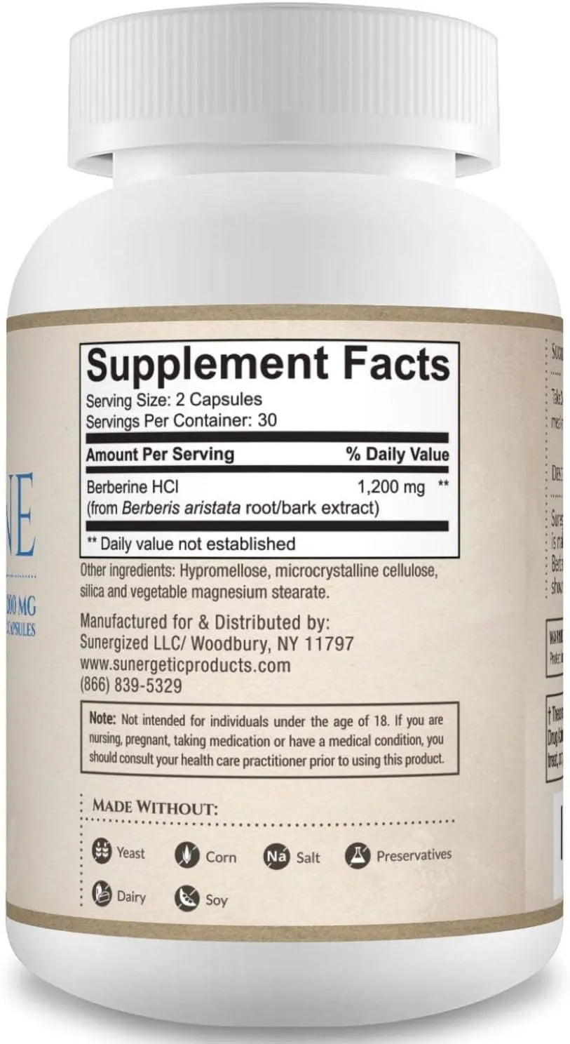 Sunergetic Berberine Supplement - Kenya (1200mg) - Ingredients View