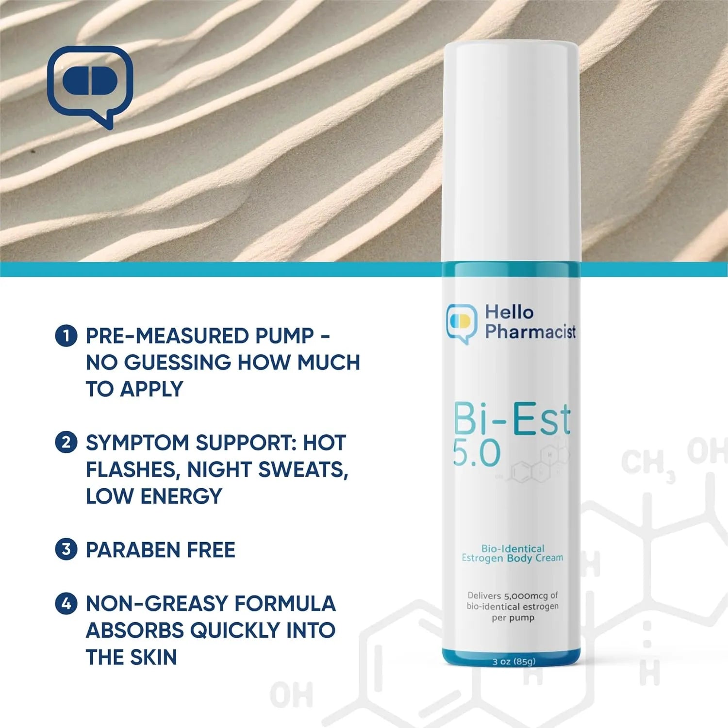 HelloPharmacist Bi-EST 5.0 Estrogen Menopause Relief Cream for Women - 5 mg Per Pump - Ingredients View