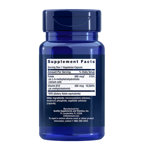 Life Extension BioActive Folate & Vitamin B12 - Back View