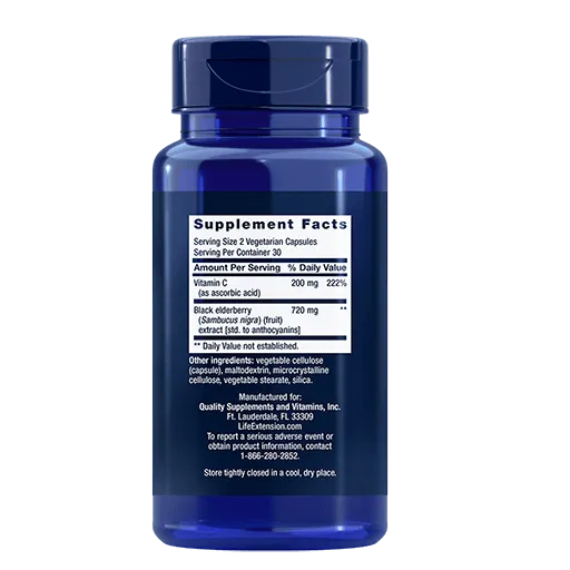 Life Extension Black Elderberry + Vitamin C - Back View