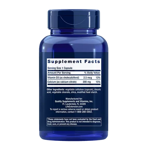 Life Extension Calcium Citrate with Vitamin D - Back View