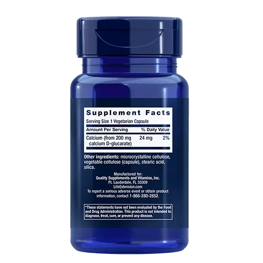 Life Extension Calcium D-Glucarate - Back View