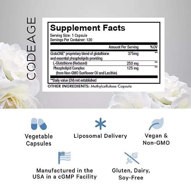 Code Age Codeage Liposomal Glutathione Antioxidant Capsules, 120 ct - Back View