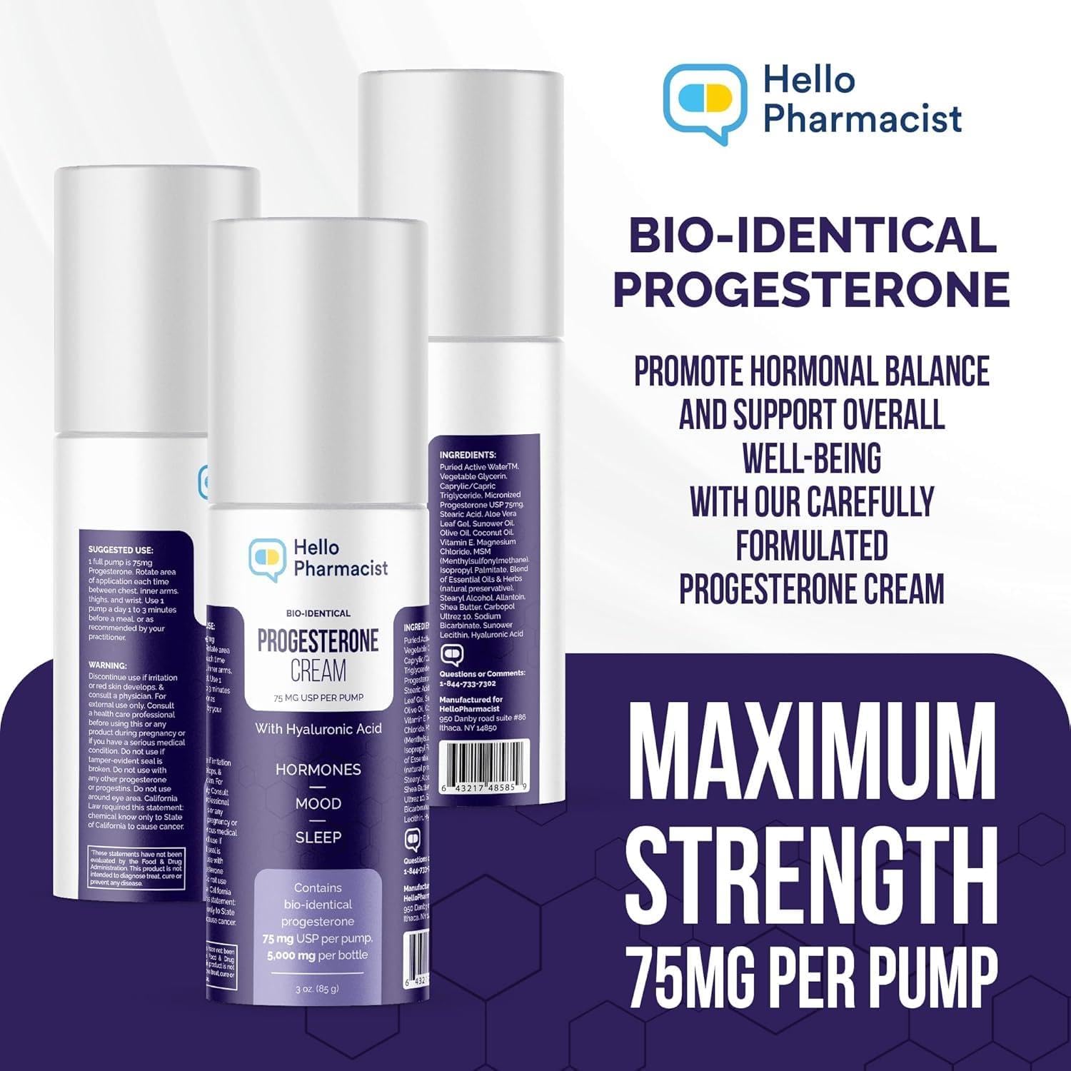 HelloPharmacist HelloPharmacist BioIdentical Progesterone Cream 3 oz - Back View