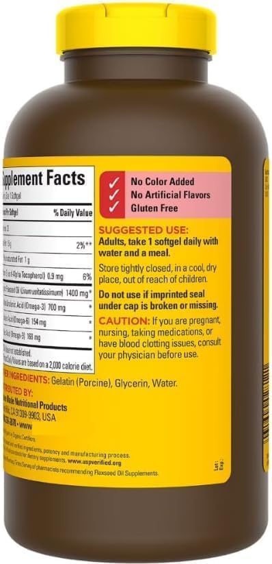 Nature Made Nature Made Flaxseed Oil 1400 mg Softgels, 300 ct. - Back View
