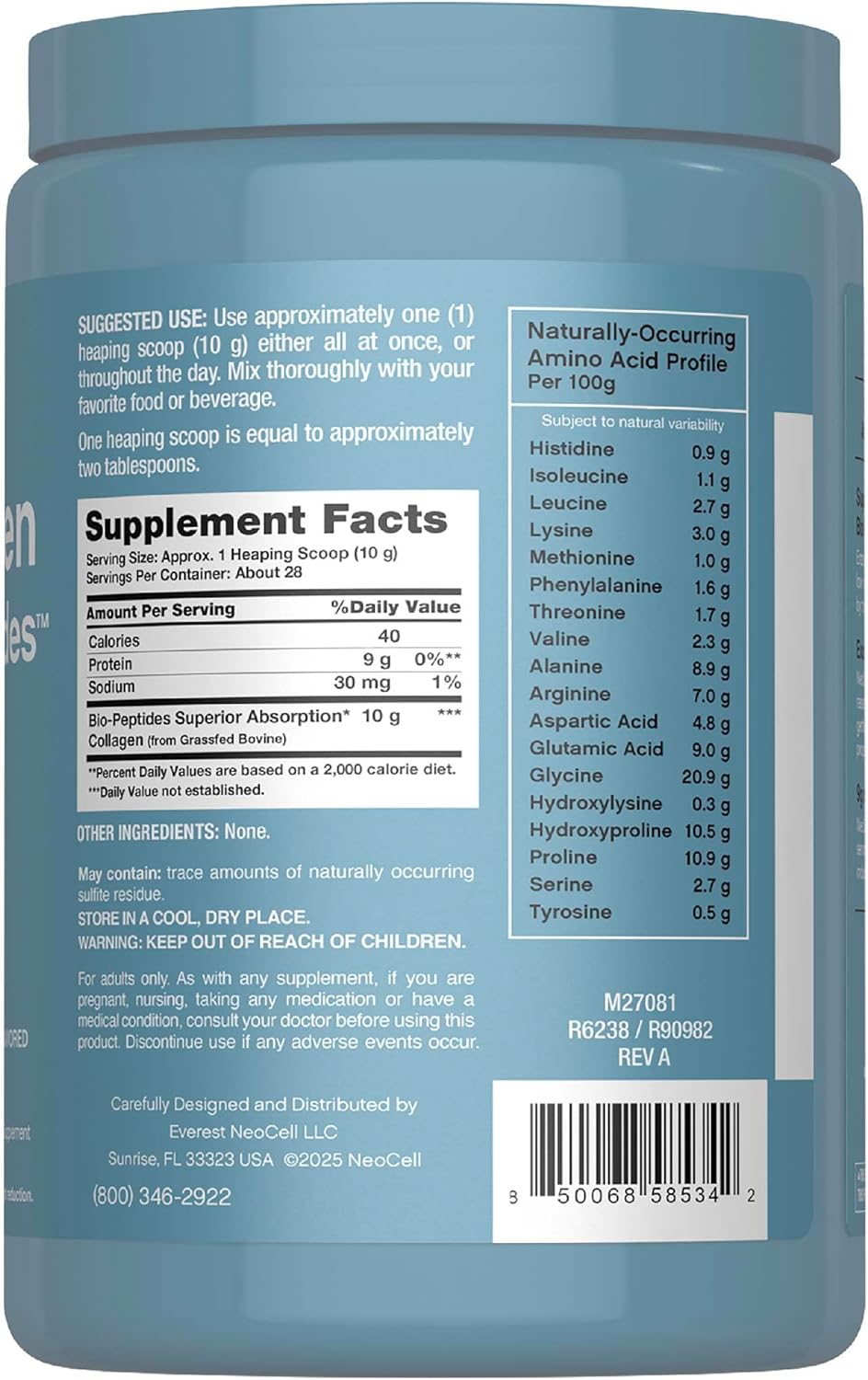 NeoCell NeoCell Collagen Bio-Peptides Powder 238g - Angle View