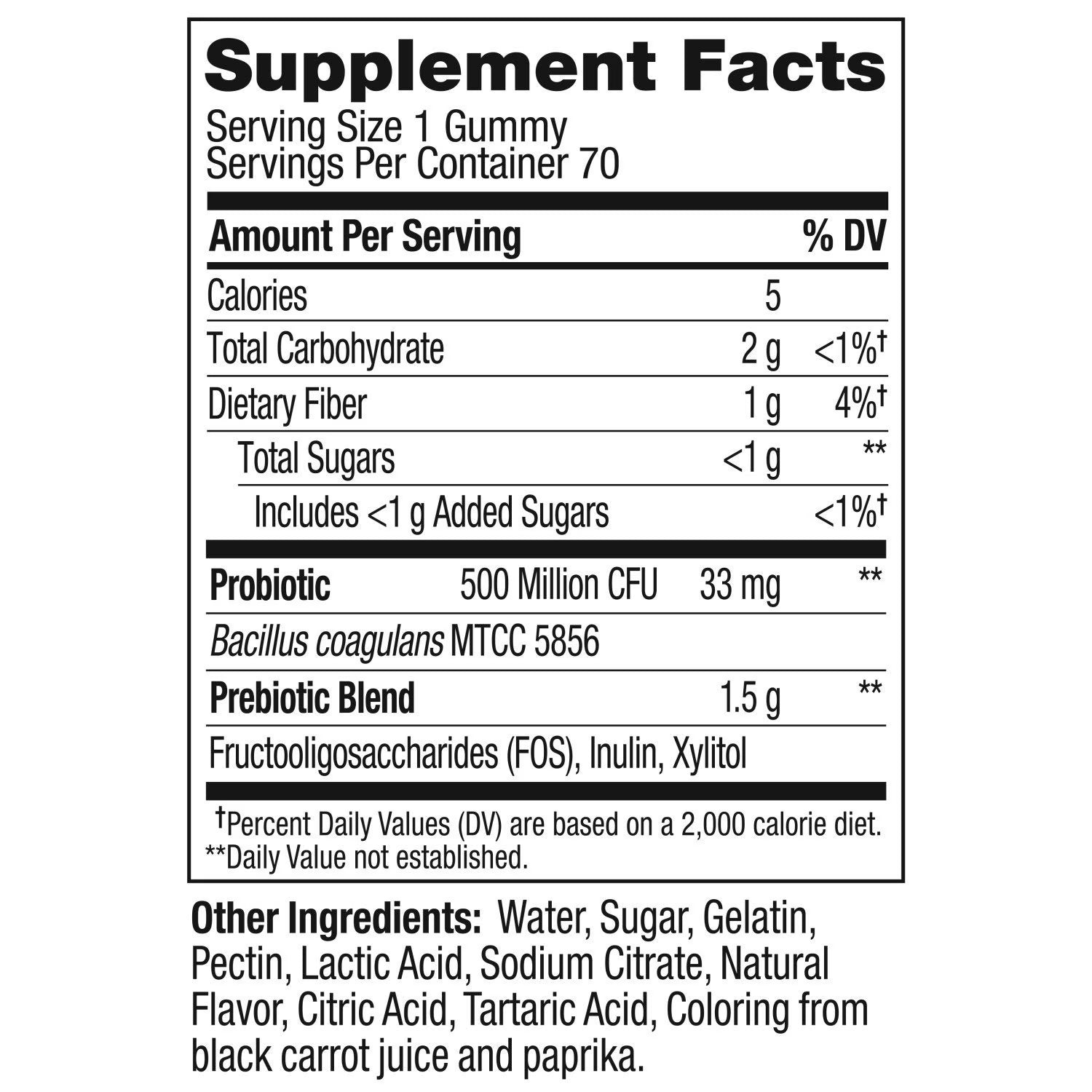 OLLY OLLY Adult Probiotic + Prebiotic Digestive Support Gummy, Peach, 70 ct - Ingredients View