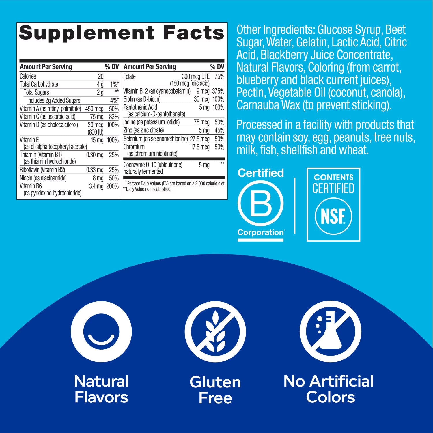 OLLY OLLY Men's Multivitamin Gummy, Blackberry, 200 ct - Ingredients View