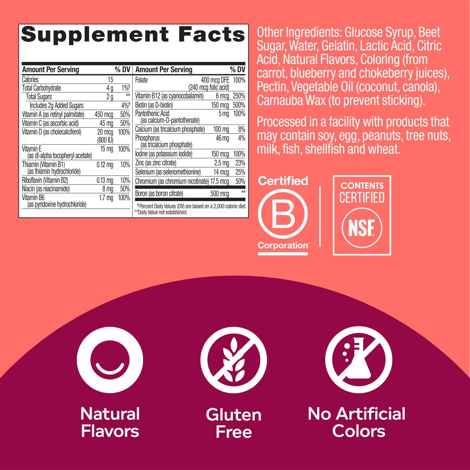 Olly OLLY Women's Multivitamin Gummies, 200 ct. - Back View