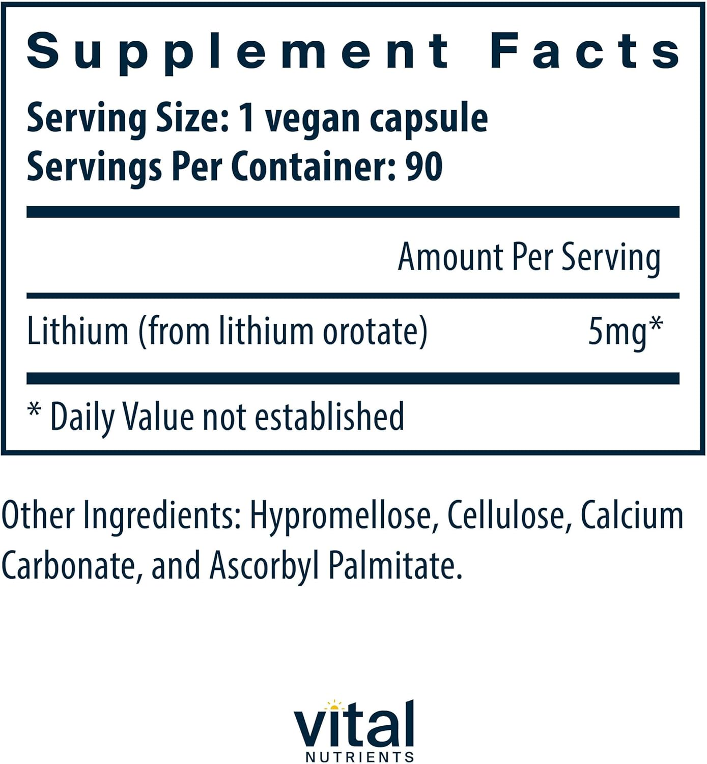 Vital Nutrients Vital Nutrients Lithium Orotate 5mg - Back View